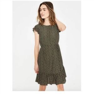 Boden Mini Dress 16 Green Floral Cynthia Ruffled A-Line Belted Plus Size